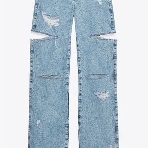 Zara High Rise Distressed Blue Jeans